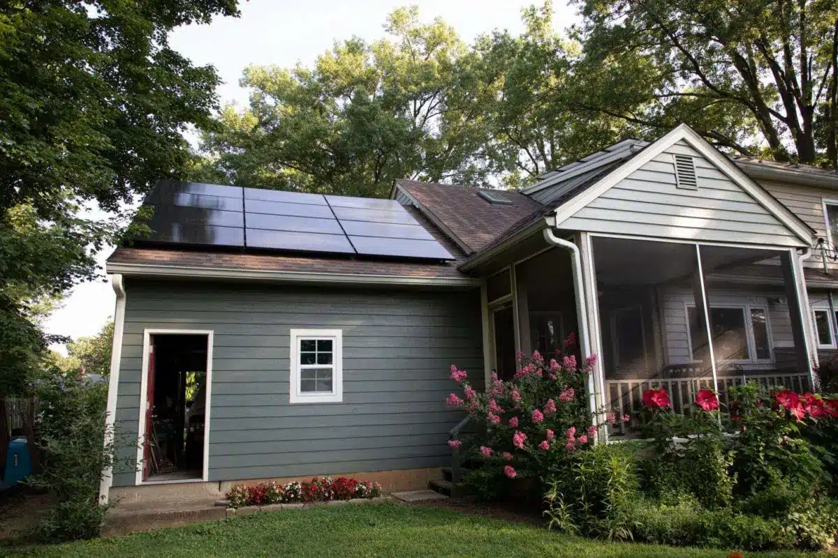 Solar panel installation on roof of home